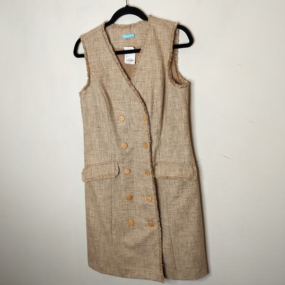 J. Mclaughlin Pia Dress Sand Tweed Sleeveless Double-Breasted - Picture 4 of 12